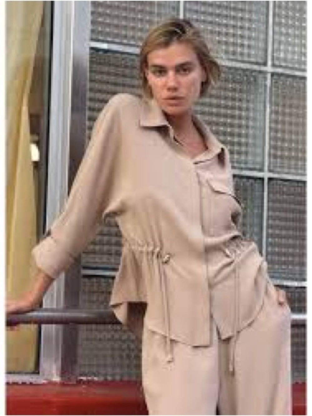 Zara Beige Wide-Leg Safari-style jacket with pull on pants set. Medium